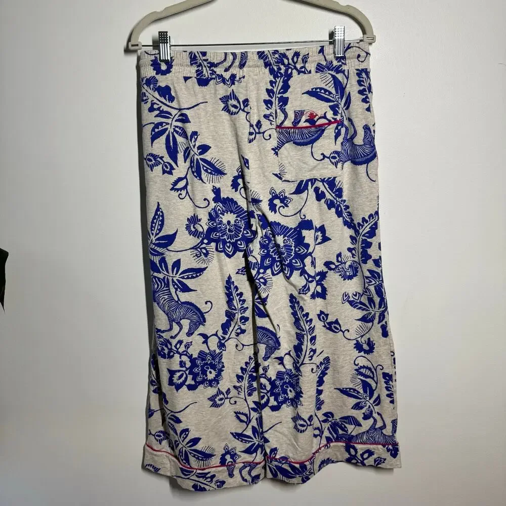 White Stuff Organic Cotton Natural Trina Cropped Jersey‎ PJ Bottoms Women S Blue